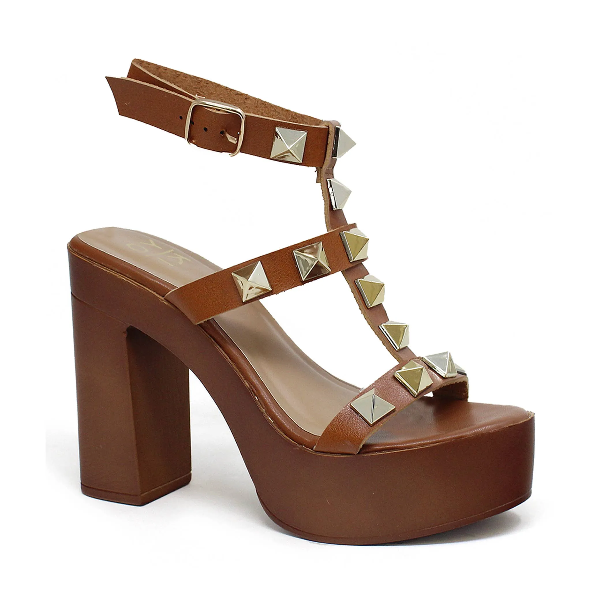 Yoki LOUISE Women's Wooden Heel Studded Buckle heel Sandals